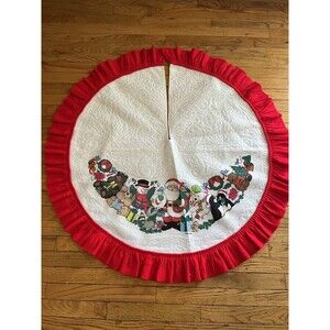 Vintage Santa's Best Felt Ruffled Christmas Tree Skirt Santa Snowman Animals